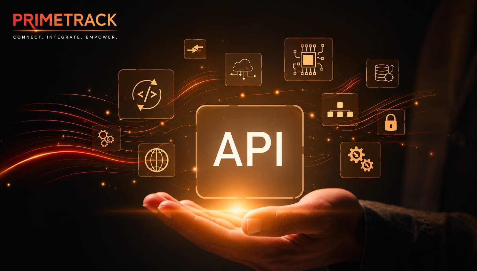 PrimeTrack API integration, shown as a connected set of systems and data services
